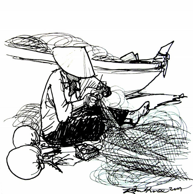 Mending Nets by the Sea