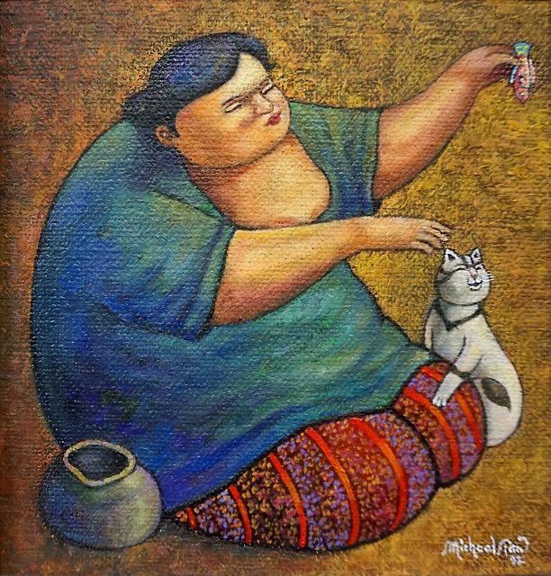 Makcik Feeding Cat with a Fish