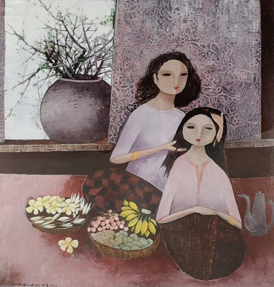 Morning Minutes - A Mother Adorning Her Daughter's Hair