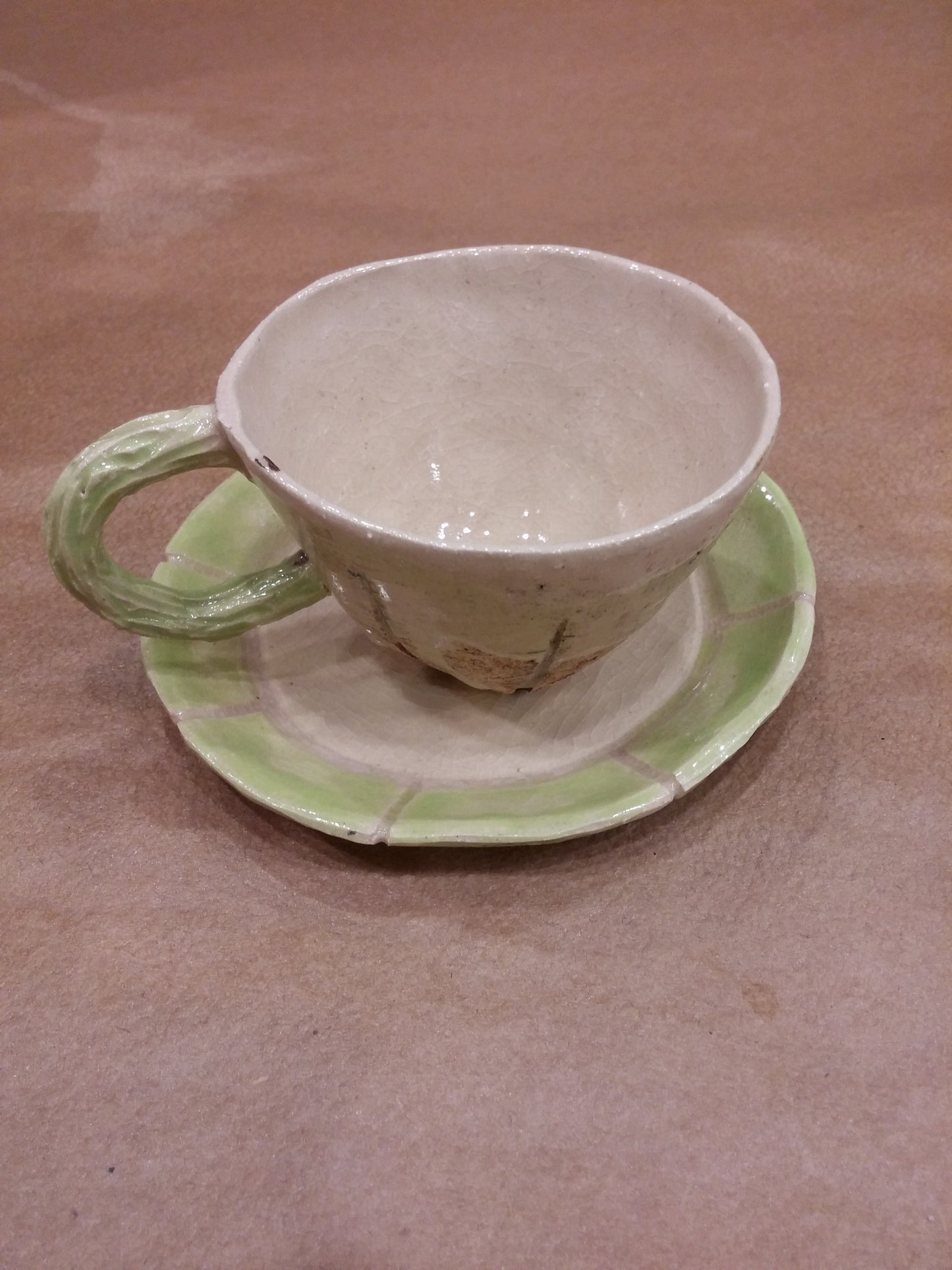 Handmade Cup with Handle and Saucer