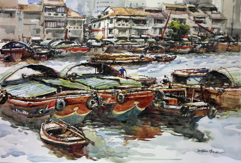 Bumboats Docking at the Singapore River
