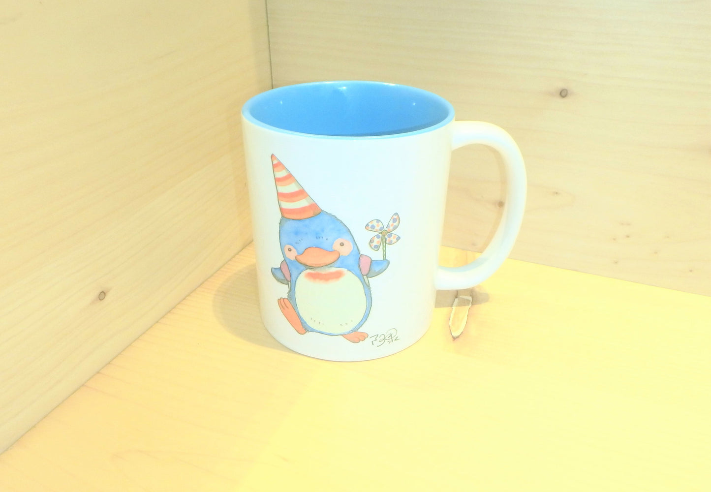 My Penguin Holds a Paper Toy Windmill! (Limited Edition Mug) Blue Interior