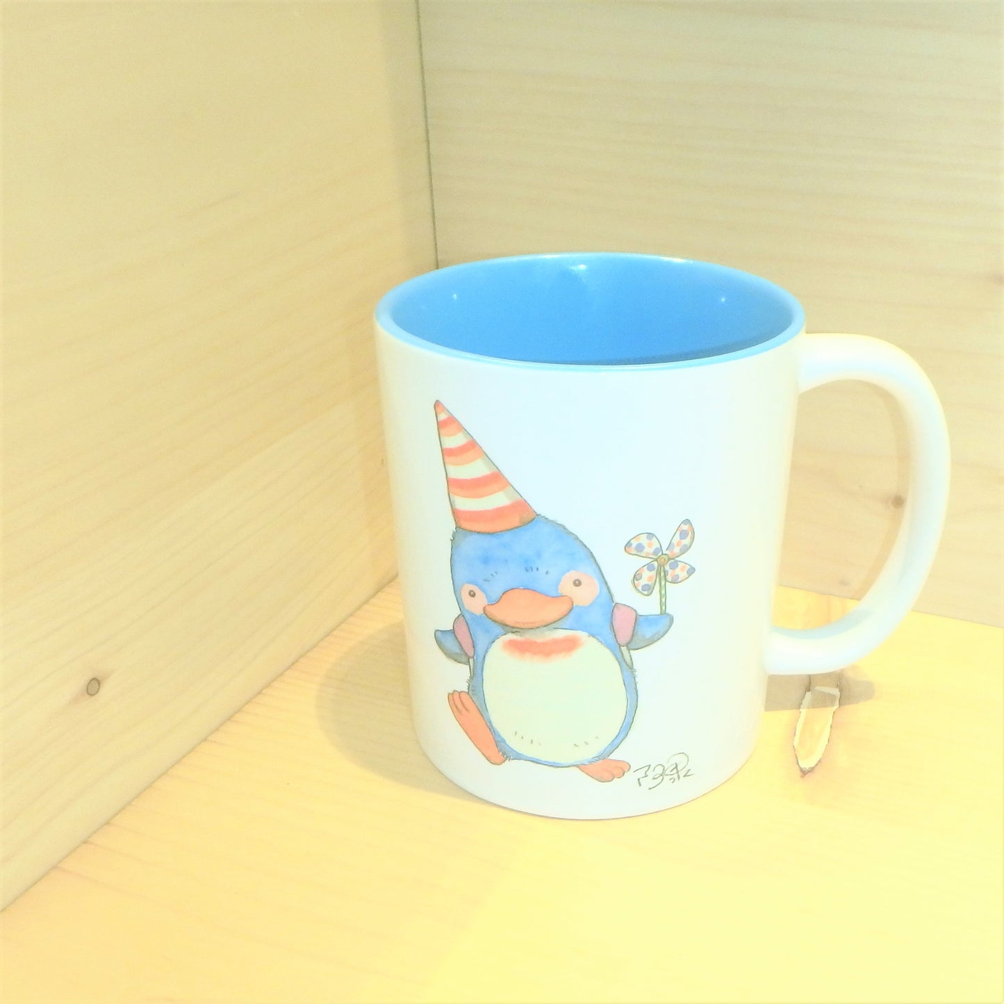 My Penguin Holds a Paper Toy Windmill! (Limited Edition Mug) Blue Interior