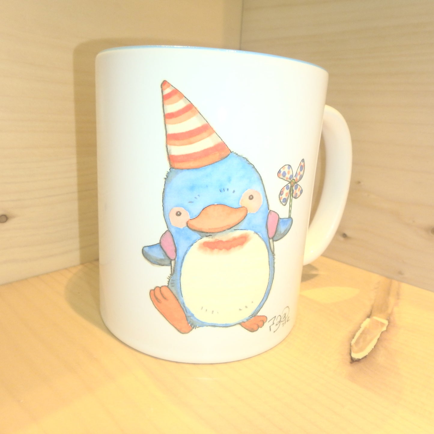 My Penguin Holds a Paper Toy Windmill! (Limited Edition Mug) Blue Interior